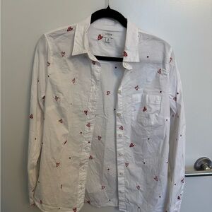 J. Crew Casual White Shirt with Red Heart Design